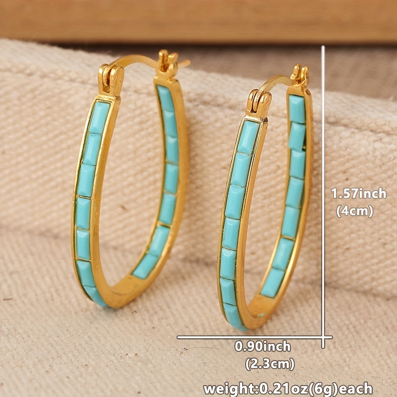 U-Shaped Earrings with Square Synthetic Turquoise