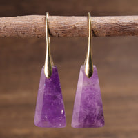 Elegant Natural Stone Amethyst Inverted Trapezoid Earrings