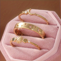 Vintage Style Half Moon Inlaid Zirconia Stackable Ring Set