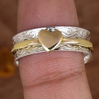 Bohemian Two Tone Heart Spinner Band Ring