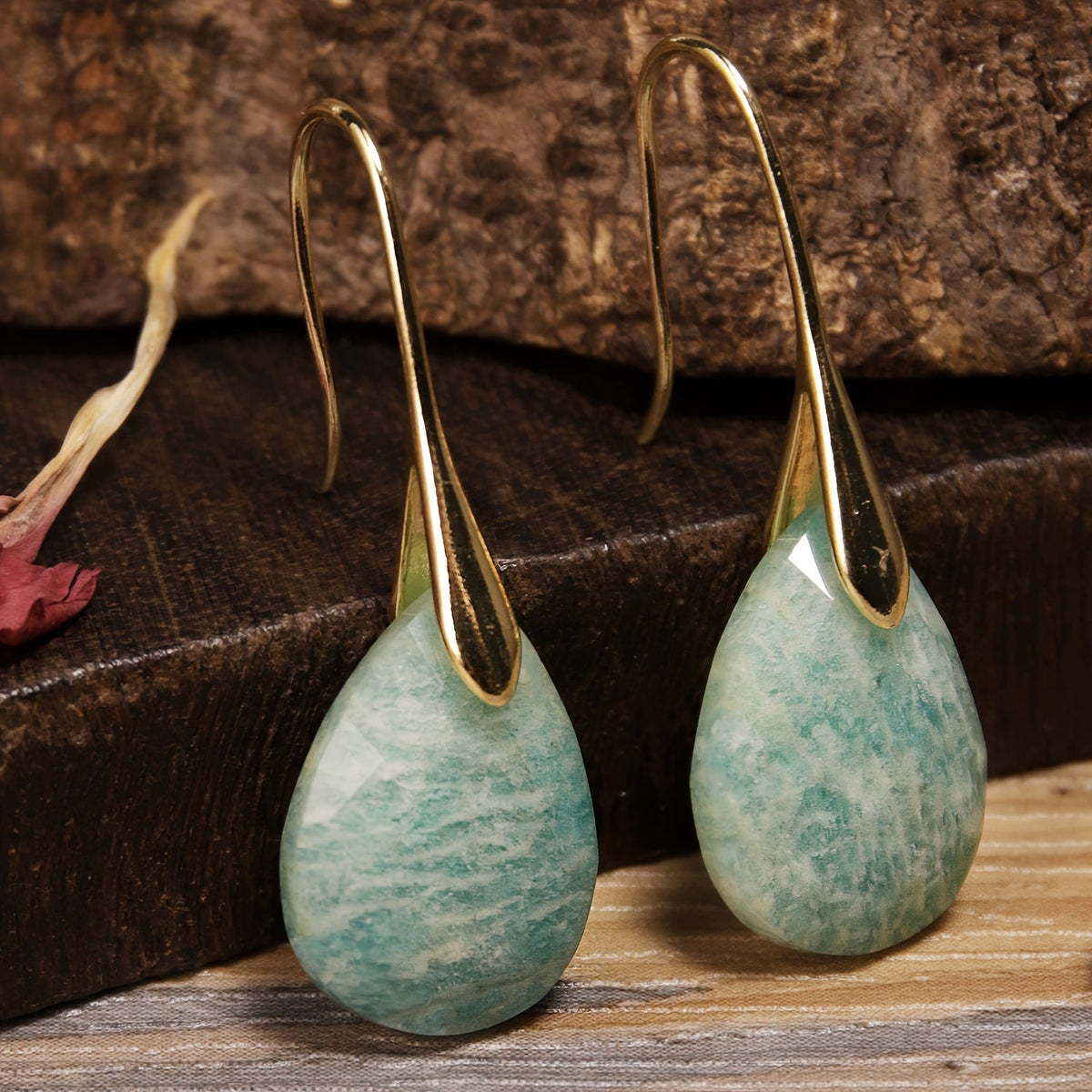 Elegant Natural Stone Amazonite Teardrop Earrings