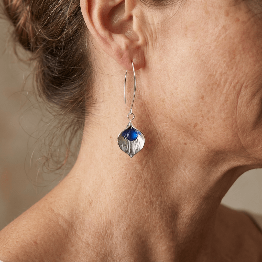 Elegant Blue Rhinestone Petal Drop Earrings
