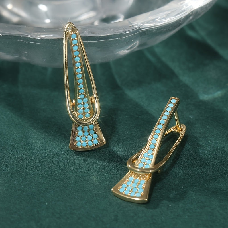 Elegant Gold Tone Synthetic Geometric Turquoise Earrings