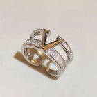 Elegant V-Design Open Zirconia Adjustable Double Ring