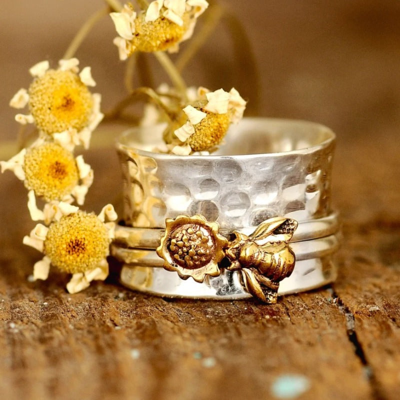 Vintage Easy Bee Flower Wide Rings