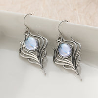 Vintage Bohemian Moonstone Leaf Drop Earrings