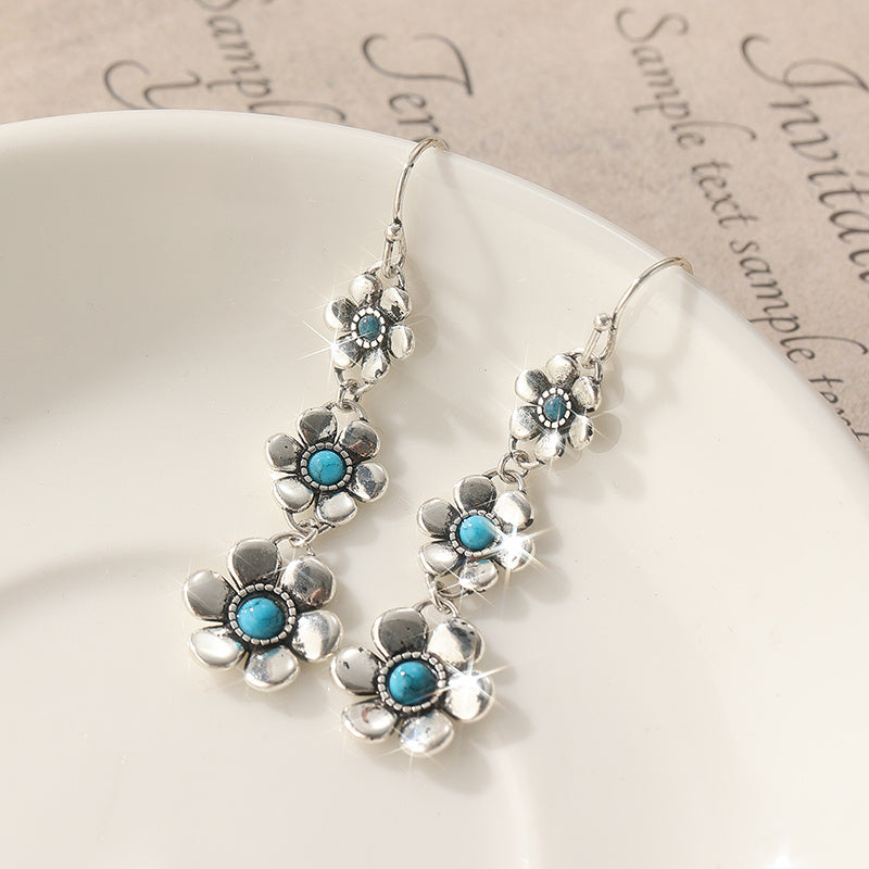 Bohemian Petal Shaped Turquoise Drop Earrings