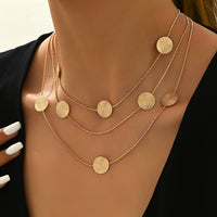 Geometric Spiral Textured Gold Multi-Disc Layered Necklace