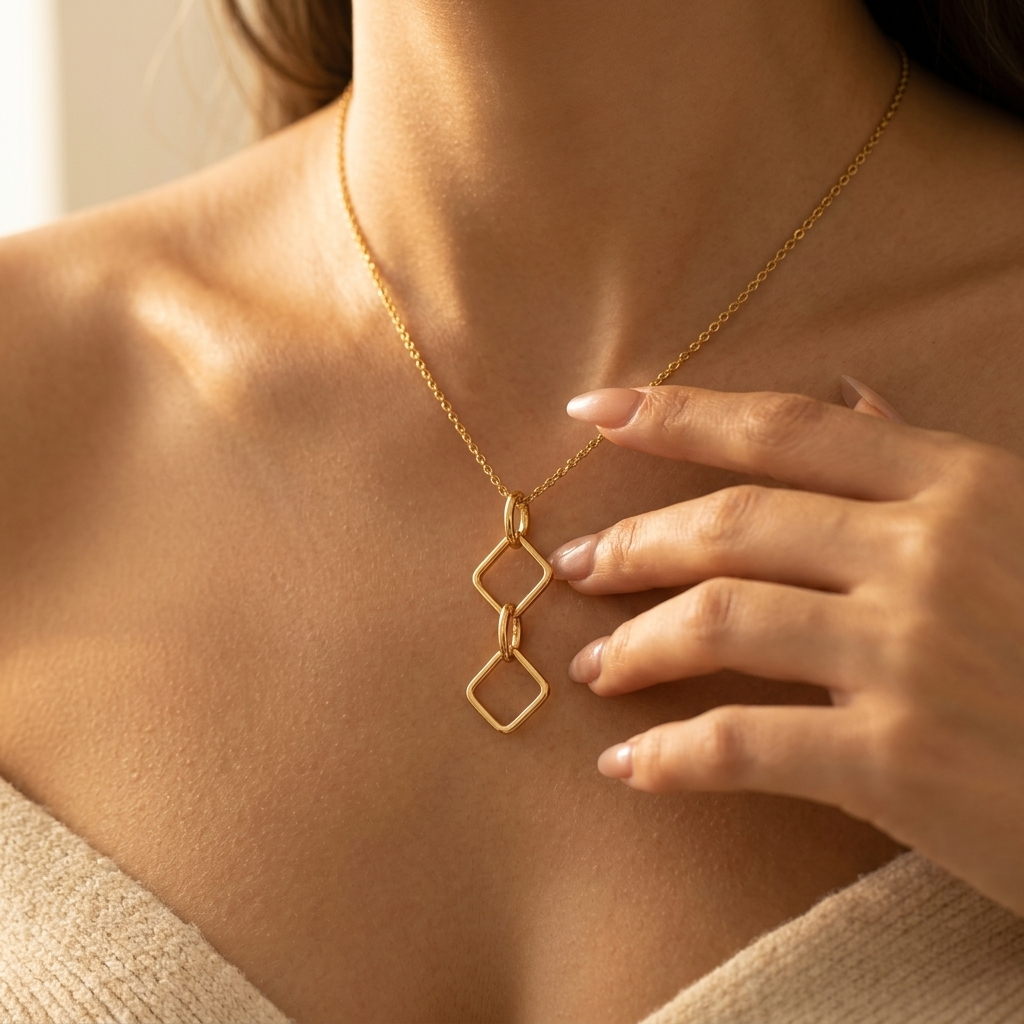 Gold Double Diamond Drop Necklace