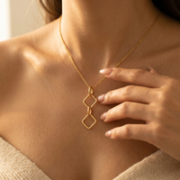 Gold Double Diamond Drop Necklace