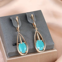 Elegant Gold Plated Teardrop Zirconia Long Pendant Earrings