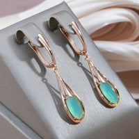 Elegant Gold Plated Teardrop Zirconia Long Pendant Earrings