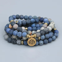 108 Natural Picasso Jasper & Blue Stone Mala Bead Bracelet