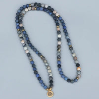 108 Natural Picasso Jasper & Blue Stone Mala Bead Bracelet