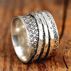 Vintage Boho Floral Wide Silver Plated Ring