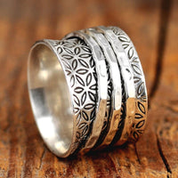 Vintage Boho Floral Wide Silver Plated Ring