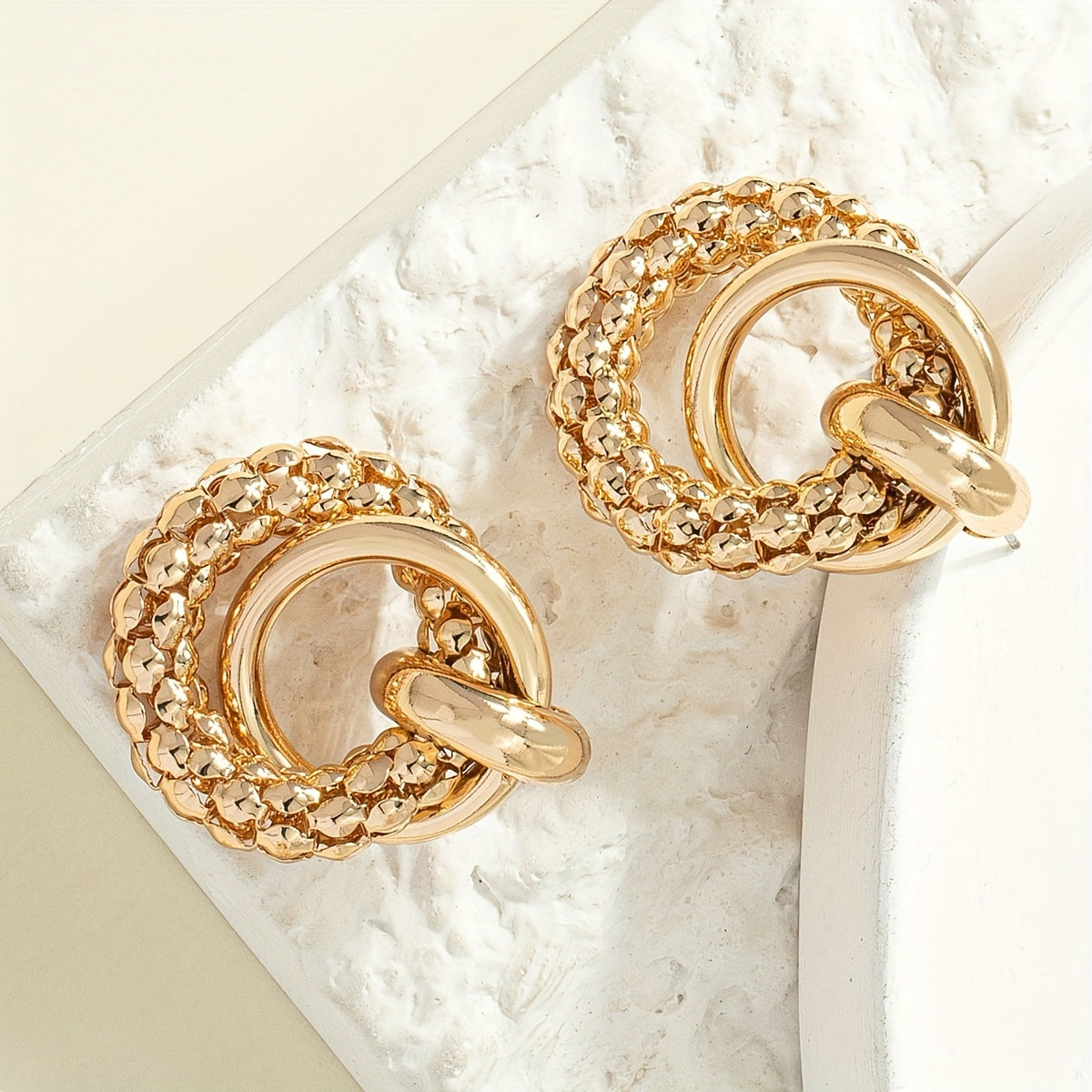 Elegant Circle Design Gold-Tone Geometric Earrings