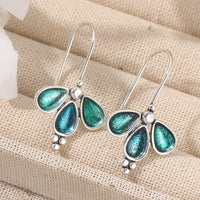 Vintage Blue Enamel Floral Silver Plated Artisan Earrings