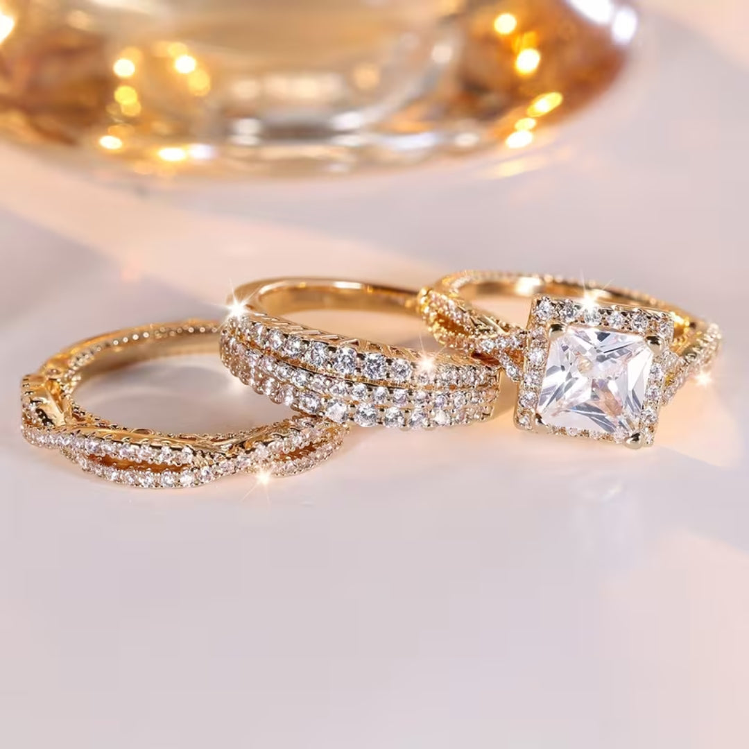 Pavé Solitaire Ring Trio Set