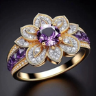 Elegant Gold Floral Purple Crystal Ring