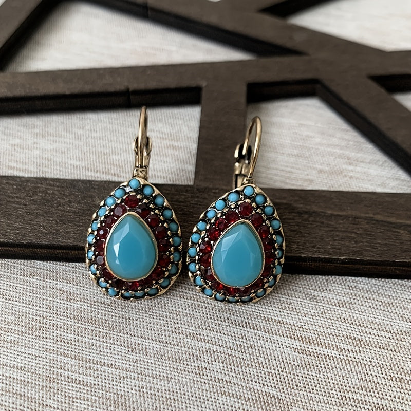 Vintage Teardrop Turquoise Halo Drop Earrings
