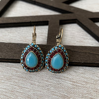 Vintage Teardrop Turquoise Halo Drop Earrings