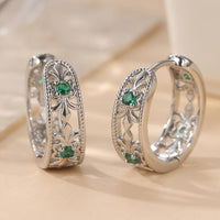Vintage Retro Hollowed Carved Design Green Zirconia Earring