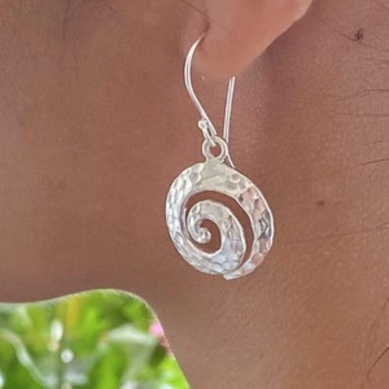 Artisan Spiral Hammered Silver Drop Earrings