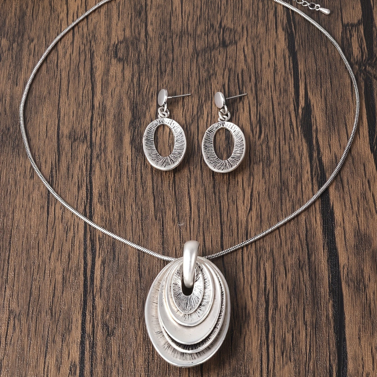 Vintage Silvery Multi Layer Necklace And Earrings Set