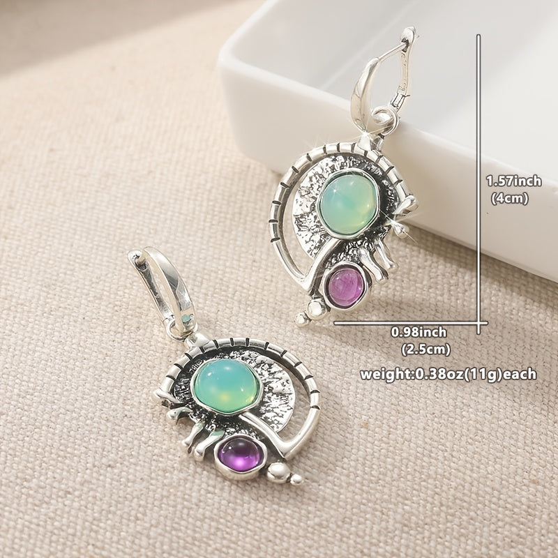 Bohemian Green Zirconia & SilverPlated Artisan Drop Earrings