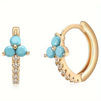 Retro Bohemian Style Synthetic Zirconia Blue Hoop Earrings