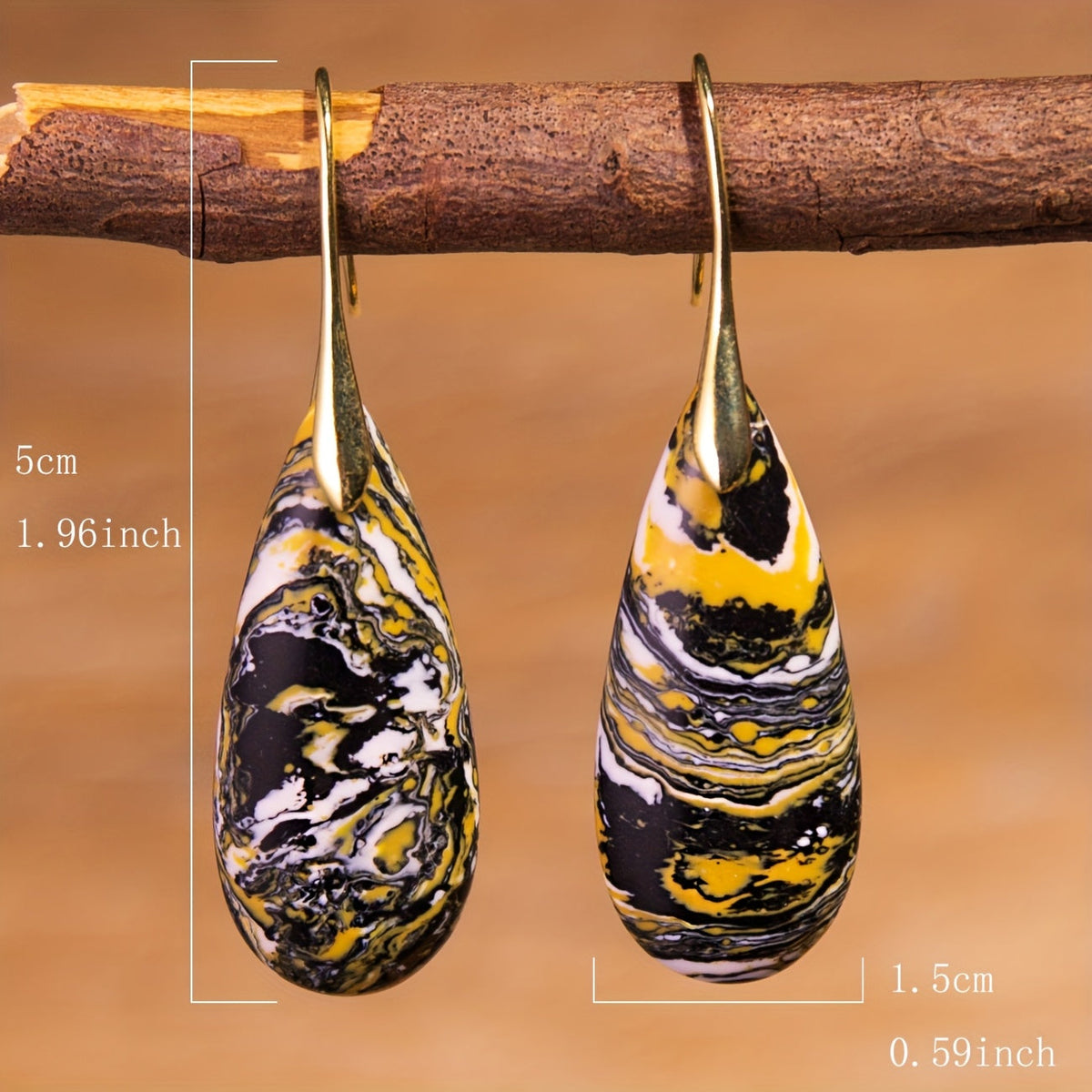 Natural Stone Black Yellow Stone Drop Earrings