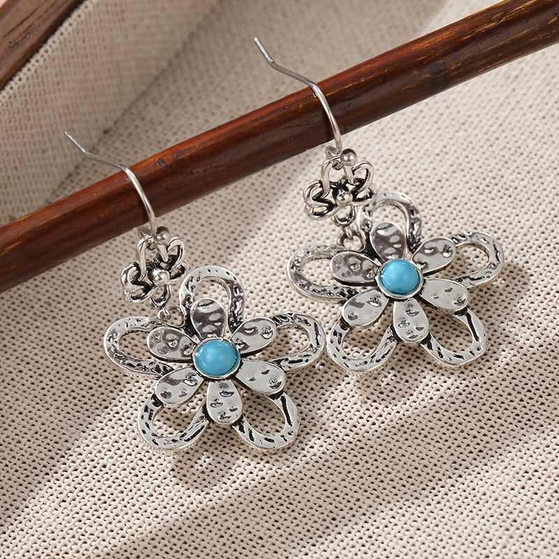 Vintage Bohemian Turquoise Flower Drop Earrings