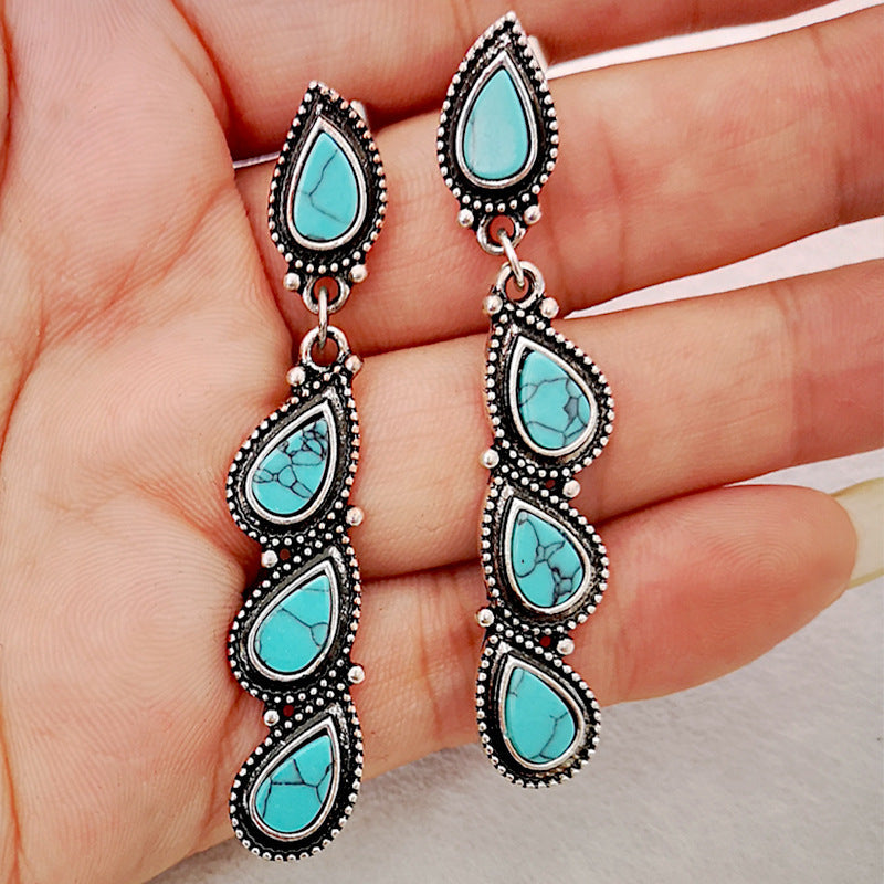 Vintage Style Turquoise Leaf Drop Earrings