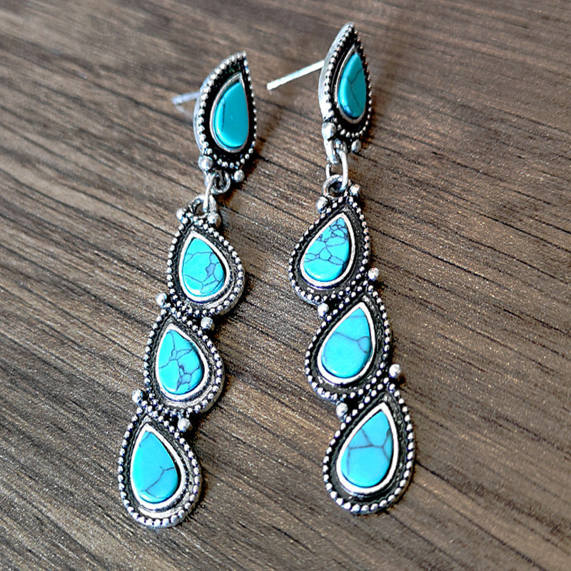 Vintage Style Turquoise Leaf Drop Earrings