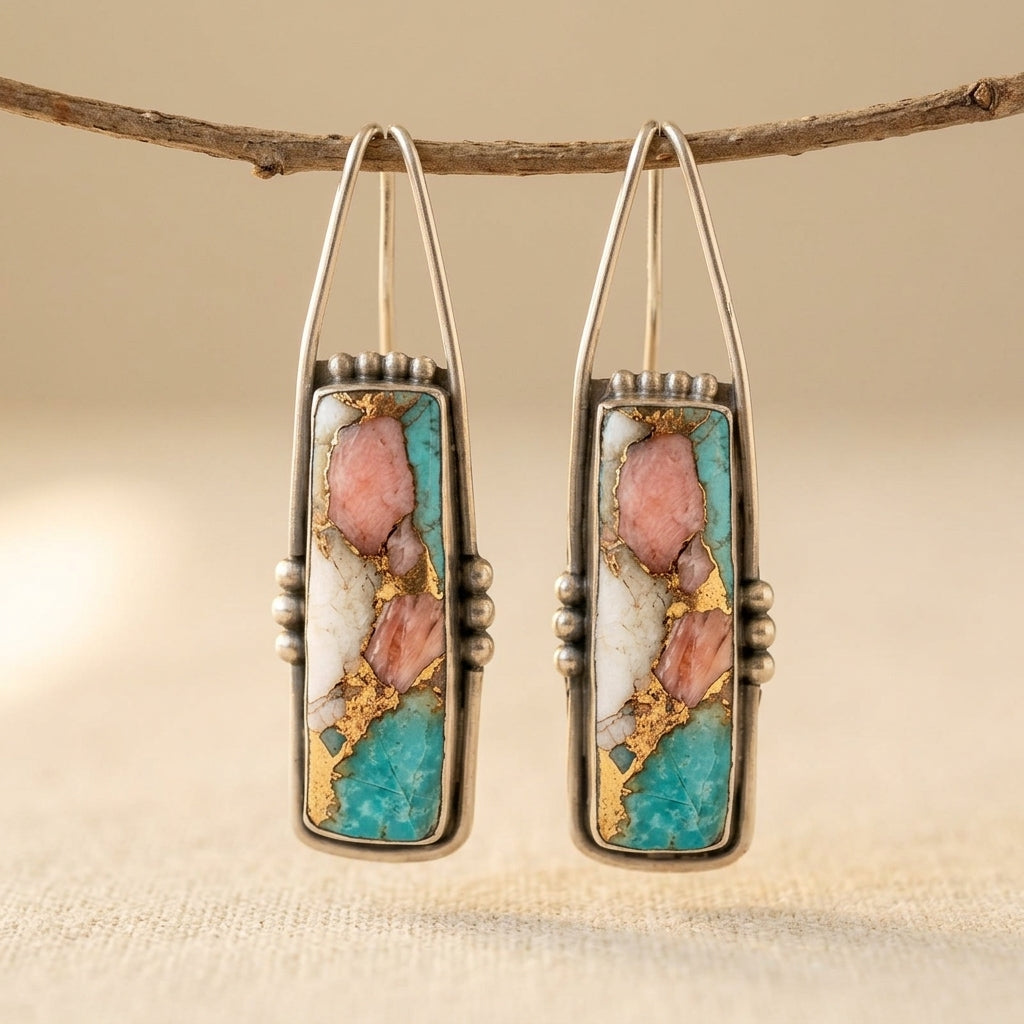 Creative Bohemian Imitation Turquoise Pattern Retro Jewelry Earrings