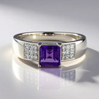 Retro Style Silver Square Purple Zirconia Crystal Ring