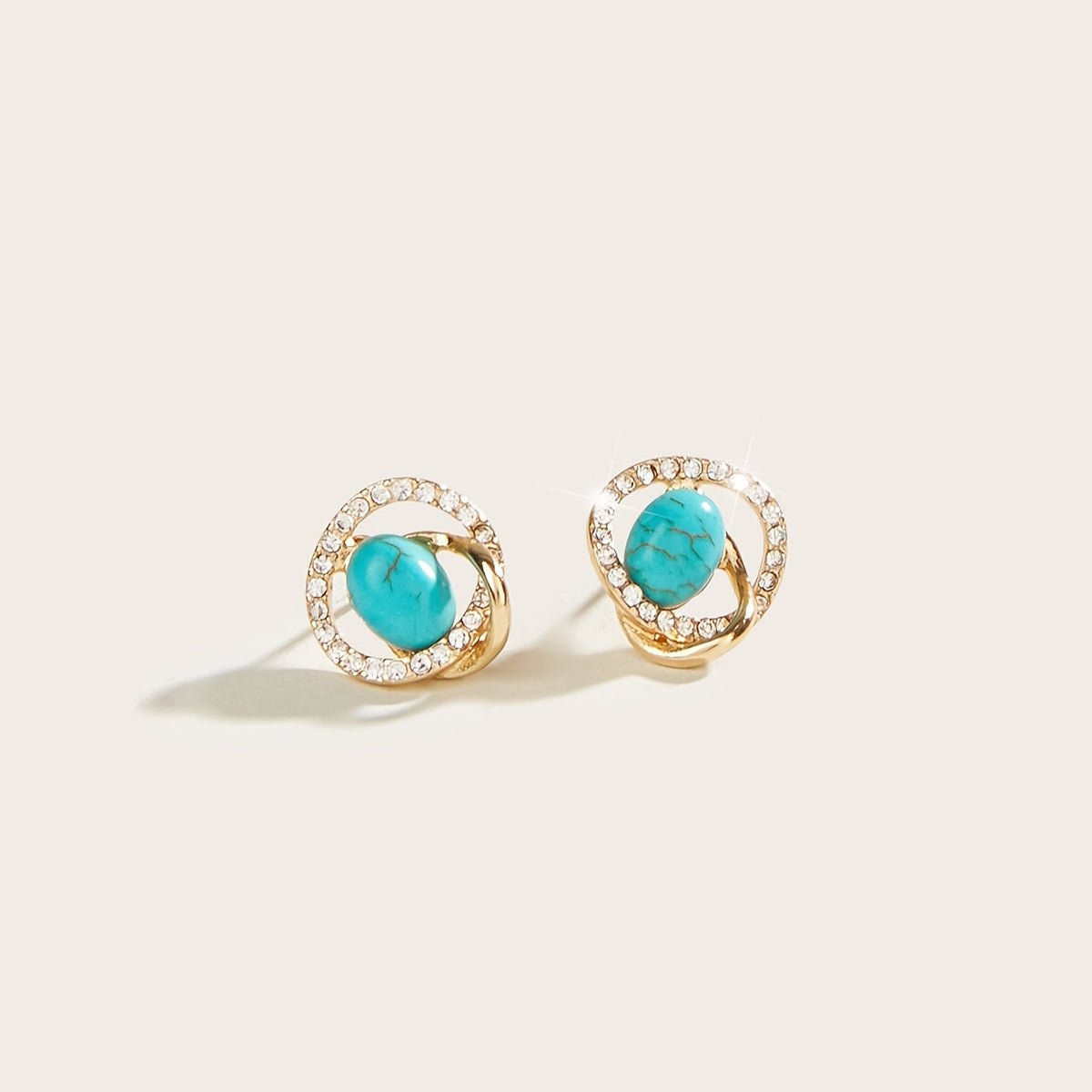 Vintage Bohemian Twist Turquoise Rhinestone Stud Earrings