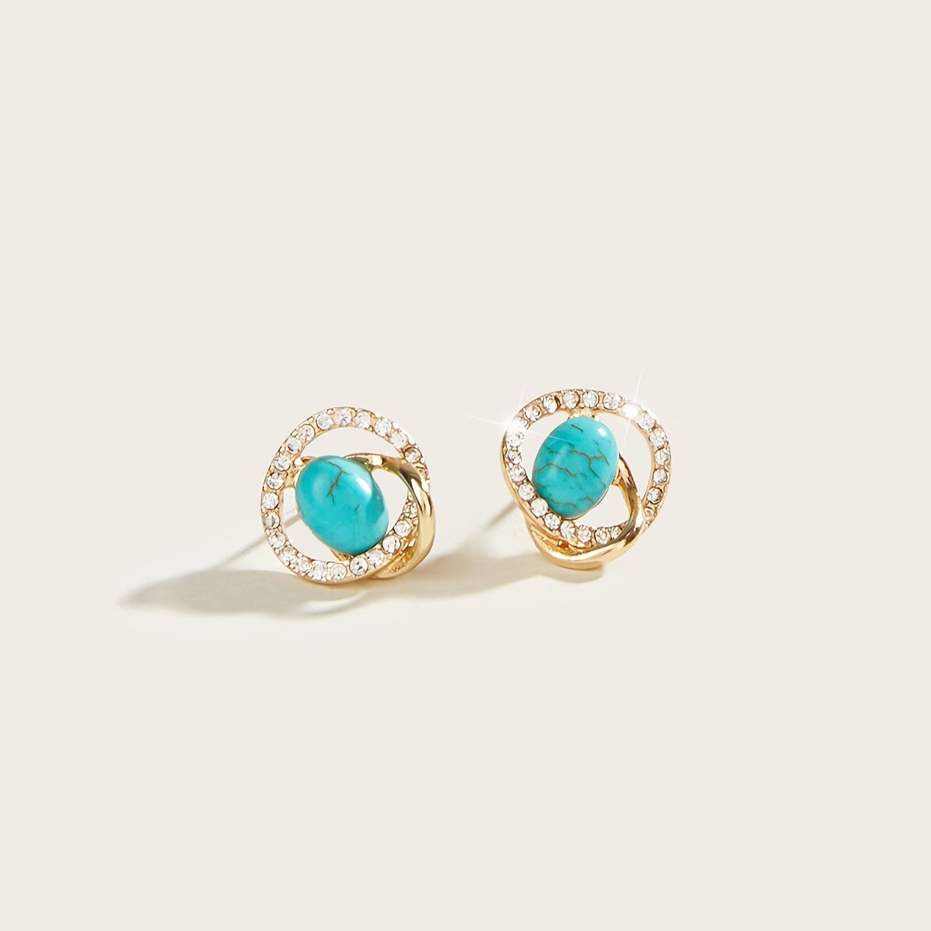 Vintage Bohemian Twist Turquoise Rhinestone Stud Earrings