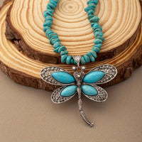 Vintage Boho Turquoise Beaded Dragonfly Pendant Necklace