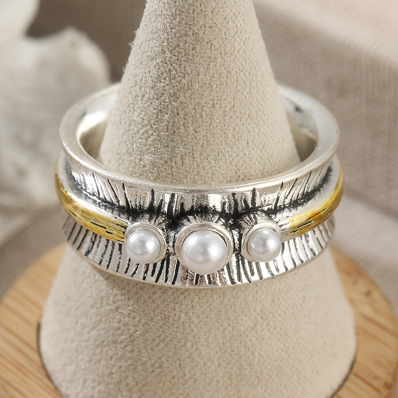 Bohemian Two Tone Round Pearls Rings