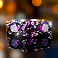 Vintage Style Three Stone Purple Round Zirconia Ring