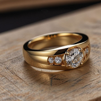 Elegant Gold Plated Wide Zirconia Crystal Statement Ring