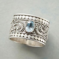 Vintage Ocean Blue Round Cubic Zirconia Wide Band Ring