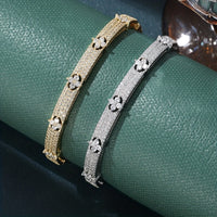 Elegant Floral Design Zirconia Inlaid Gold Plated Bracelet
