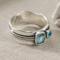 Minimalist Retro Design Geometric Blue Zirconia Ring