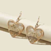 Elegant Flower Design Heart Charm Drop Earrings