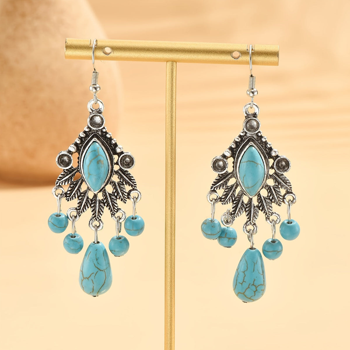 Elegant Bohemian Design Turquoise Clear Drop Earrings