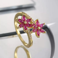 Elegant Vintage Design Cubic Zirconia Ruby Flower Wrap Ring Ring