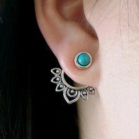 Vintage Turquoise Sunburst Stud Hoop Earring